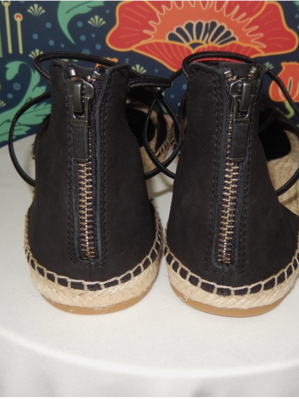 Eileen Fisher Black Suede Lace Elastic Strappy Espadrilles Shoes 9 New - Picture 4 of 4
